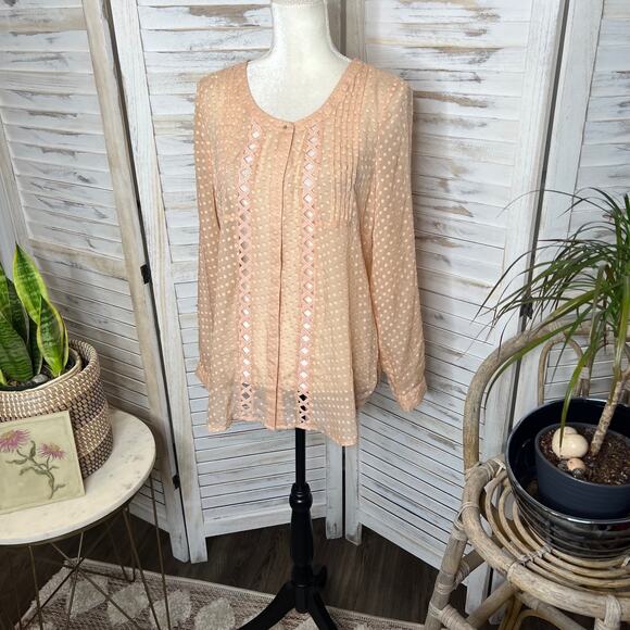 MEADOW RUE ANTHROPOLOGIE Adoria Silk Top Peach Size Medium - Picture 6 of 16